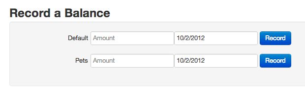 Screen shot showing areas to update the balance of two accounts
